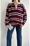 Women's Polo Neck Burgundy Oversize Sweater - 5