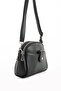 Women's Faux Leather Adjustable Cross Strap Multi-Compartment Black Shoulder Bag with Magnet Buckle Detail - 5