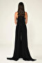 Crepe Long Jumpsuit with Cross Tie on the Neck and Stone Accessories - 3