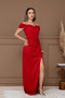 Glittery Tulle Ruched Detail Long Evening Dress - Red - 6