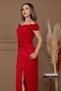 Glittery Tulle Ruched Detail Long Evening Dress - Red - 5