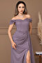 Glitter Fabric Evening Dress with Underwire Detail - Lila - 5