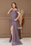 Glitter Fabric Evening Dress with Underwire Detail - Lila - 7