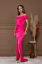 Satin Draped Off-Shoulder Long Evening Dress - Fuchsia - 7