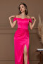 Satin Draped Off-Shoulder Long Evening Dress - Fuchsia - 5