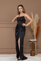 Saten Ruched Detail Strapless Long Evening Dress - Black