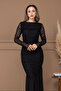 Tulle Fabric Gather Detailed Pencil Dress - Black - 5