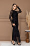 Tulle Fabric Gather Detailed Pencil Dress - Black - 7