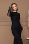 Tulle Fabric Gather Detailed Pencil Dress - Black - 4
