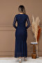 Tulle Ruched Detail Pencil Long Dress - Dark Blue - 8