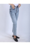 Women's Blue Snow Wash Cut-Off Leg Boy Fit Jean Denim Pants - 3