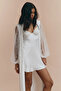 Silky Satin Long Bridal Robe with Pearl Detail Sleeves