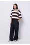 Regular Fit Polo Neck Striped Women's Purple Short Sleeve T-Shirt - 3