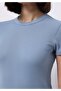 Slim Fit Round Neck Solid Women's Blue Short Sleeve T-Shirt - 4