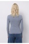 Slim Fit Round Neck Plain Women's Blue Long Sleeve T-Shirt - 2