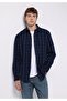 Regular Fit Shirt Neck Checked Men's Navy Blue Long Sleeve Shirt