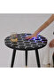 Modern Round Side Table with LED Lights, Hexagon Pattern Top, Black Metal Legs with Gold Tips - 6