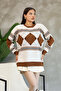 Round Crew Neck Long Sleeve Loose Comfortable Fit Square Diamond Pattern Jacquard Winter Knitwear Sweater - 5
