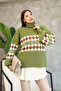 Turtleneck Long Sleeve Ankle Elastic Loose Comfortable Wide Fit Argyle Jacquard Pattern Winter Knitwear Sweater - 6