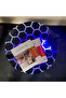 Modern Round Side Table with LED Lights, Hexagon Pattern Top, Black Metal Legs with Gold Tips - 4