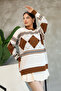 Round Crew Neck Long Sleeve Loose Comfortable Fit Square Diamond Pattern Jacquard Winter Knitwear Sweater - 4