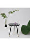 Modern Round Side Table with LED Lights, Hexagon Pattern Top, Black Metal Legs with Gold Tips - 8