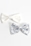 Girl's 2-Piece Silver White Sequin Matte Satin Bow Tie Clip Buckle