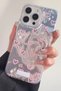 Apple iPhone 16 Pro Compatible Hologram Pink Heart Pattern Silicone Case Shockproof, Cover - 2