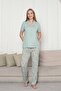 Front Buttoned Women's Pajama Set - Water Green Short Sleeve Lycra Rink Viscose 2872Ky - 5