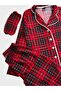 Boys' Cotton Suede Fabric Red Plaid Patterned Shirt Collar Buttoned Sleep Band Pajama Set - 4