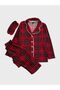 Boys' Cotton Suede Fabric Red Plaid Patterned Shirt Collar Buttoned Sleep Band Pajama Set
