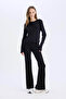 Coool Fitted Ribana Black Women's Long Sleeve T-Shirt E7680Ax/Bk81 - 2