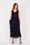 Park Moda Sequin Detail V Neck Layered Silk Evening Dress - 6