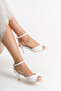 White Patent Leather Pointed Toe Buckle Women's Heeled Shoes - 2