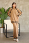 Stand-Up Round Neck Long Sleeve Stripe Sweater Elastic Waist Straight Leg Pants Soft Knitwear Two-Piece Set - 3