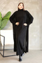 Turtleneck Long Sleeve Ankle-Length Solid Color Dress and Openwork Batwing Sleeve Knit Cardigan Two-Piece Set - 6