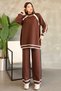 Stand-Up Round Neck Long Sleeve Stripe Sweater Elastic Waist Straight Leg Pants Soft Knitwear Two-Piece Set - 3