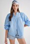 4733 Women's Drawstring Long Sleeve Muslin Shirt Baby Blue