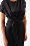 Women's Black Slim Fit Slit Midi Satin Dress - 3