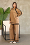 Stand-Up Round Neck Long Sleeve Stripe Sweater Elastic Waist Straight Leg Pants Soft Knitwear Two-Piece Set - 4