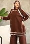 Stand-Up Round Neck Long Sleeve Stripe Sweater Elastic Waist Straight Leg Pants Soft Knitwear Two-Piece Set - 5