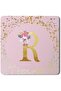 2 Pack Designer Leather Coasters Mat for Beverage Drinks - Custom Monogram Initial Letter