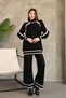 Stand-Up Round Neck Long Sleeve Stripe Sweater Elastic Waist Straight Leg Pants Soft Knitwear Two-Piece Set - 3