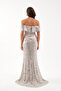 Women's Beige Slim Fit Madonna Collar Sequin Long Evening Dress - 5