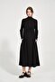 Maternity Lace-Up Waist Long Sleeve Midi Length Dress Black - 4