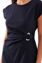 Women's Navy Blue Crew Neck Accessory Detail Midi Dress - 3