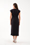 Women's Black Crew Neck Accessory Detail Midi Dress - 5
