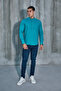 Petrol Green Judgment Collar Half Pat Lycra Linen Texture Cotton Slim Fit Men's Shirt - 6