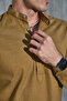Light Brown Judgement Collar Half Pat Lycra Linen Texture Cotton Slim Fit Men's Shirt - 7