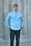 Blue Judge Collar Half Pat Lycra Linen Texture Cotton Slim Fit Men's Shirt